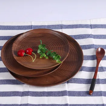 

Beech Walnut Round Wooden Pan Plate Fruit Dishes Saucer Tea Tray Dessert Dinner Bread Wood Plates