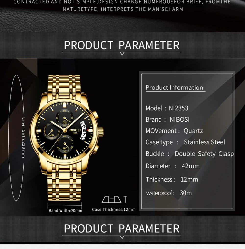 NIBOSI Mens Watches Top Brand Luxury Premium Luxury Fashion Luminous Waterproof Watch High-end Calfskin Pure Steel Strap Blue (2)