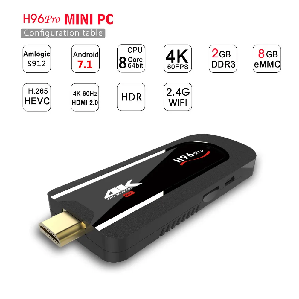 H96 Pro ТВ Stick Android 7,1 Amlogic S912 2 GB 16 GB Octa core Mini PC 4 K ТВ Stick mini ТВ BOX с 2,4G WiFi 4 K ТВ Stick