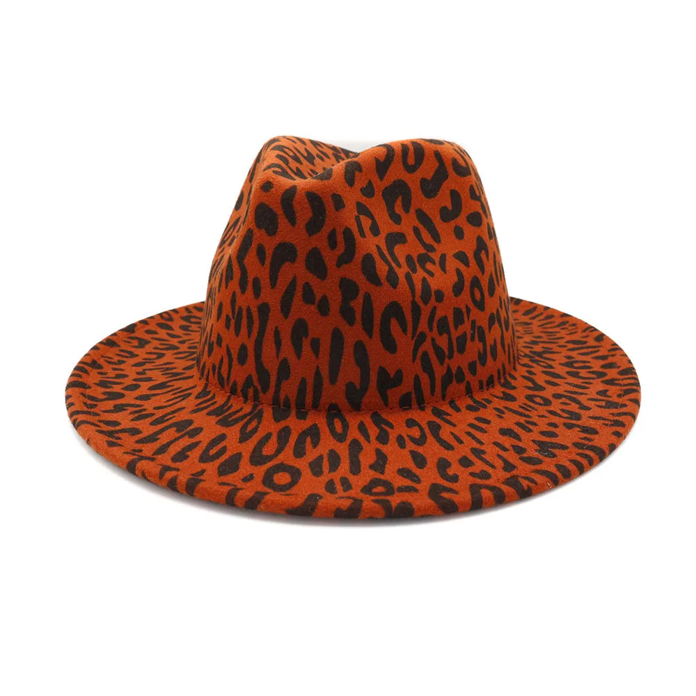 Осенне-зимняя леопардовая Женская Солнцезащитная шляпа мужская фетровая шляпа Классическая широкополая фетровая мягкая женская шляпа в форме колпака, Кепка из имитации шерсти - Цвет: orange