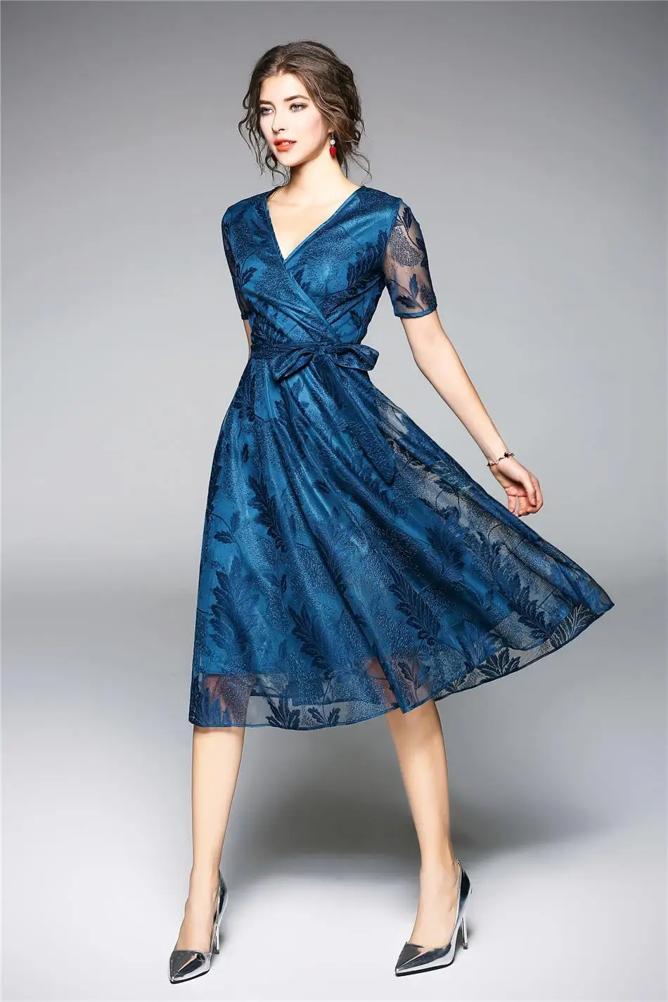 Summer Dresses Women's Fashion Slim V neck Sexy Vestido European Style