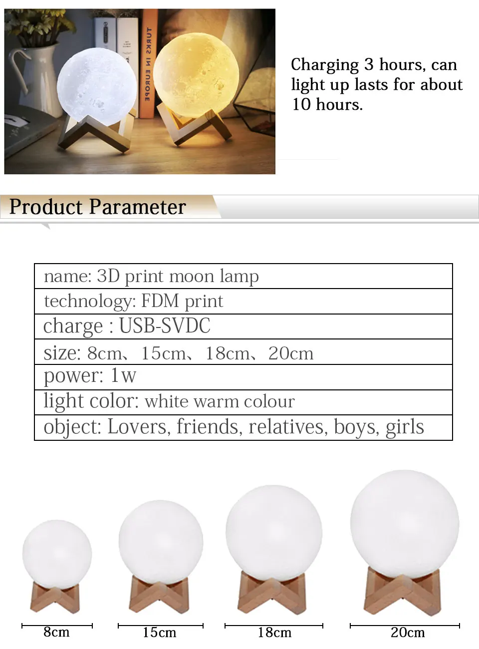 Moon Lamp 8 15 18 20cm Rechargeable 3D Print Moon Lamp 2 Color Change Touch 3D Moon Light Lamp USB Led Night Lights_05