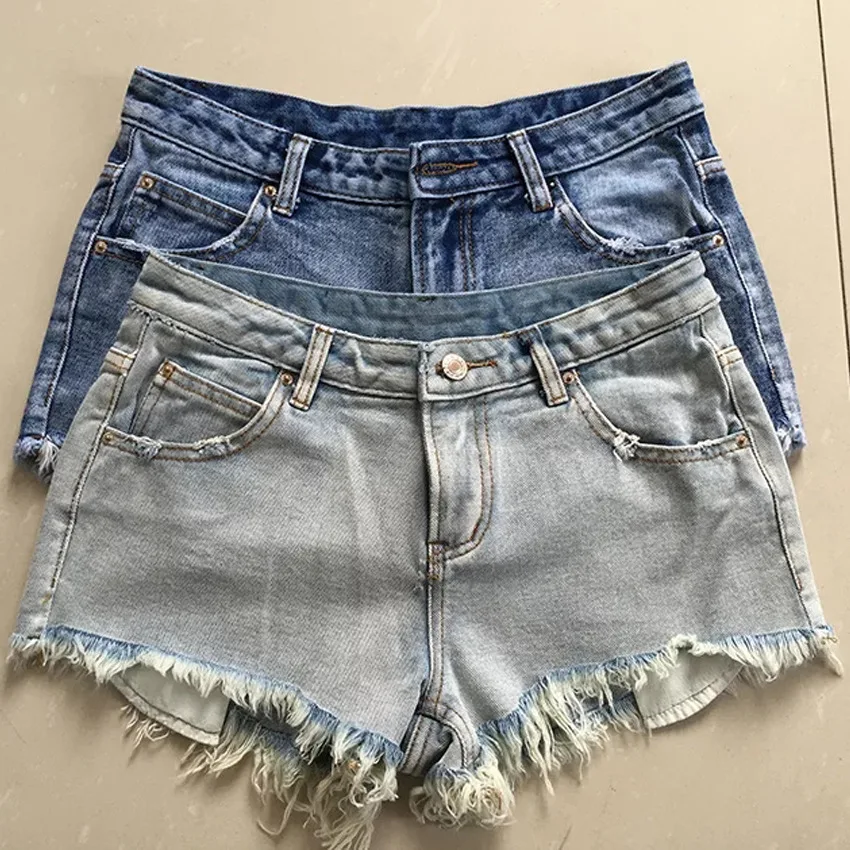 summer new street fashion burr hole washing jeans short female new arrival denim short pants