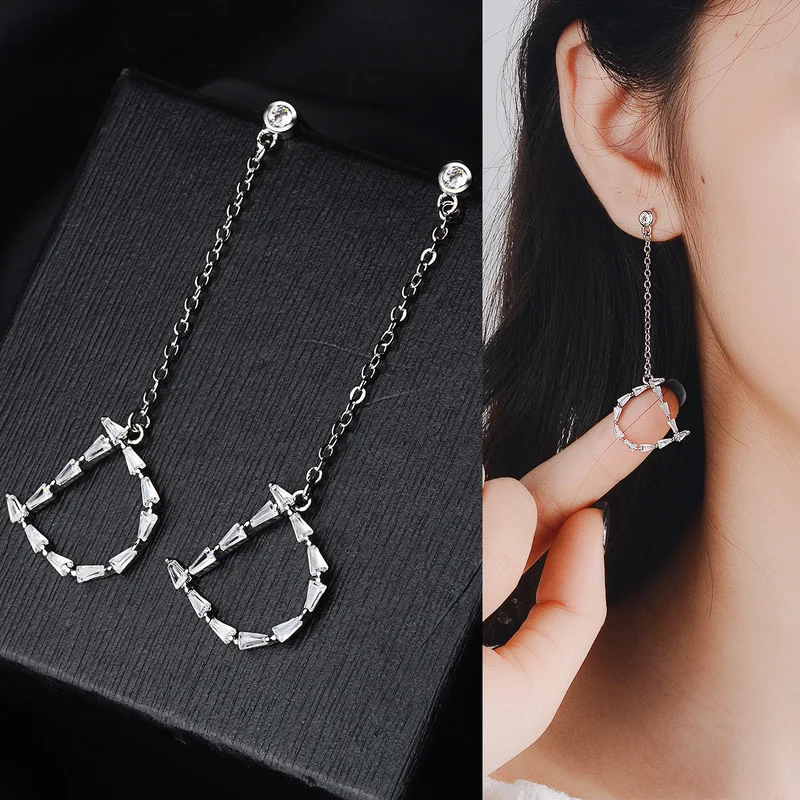 

S925 silver earrings, D-shaped zircon earrings, Jewelry & Accessories,Fashion Jewelry,Stud Earrings.