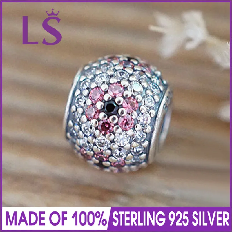 

LS High Quality Real 925 Silver Shimmering Cherry Blossom Charm Beads Fit Original Bracelets Pulseira Encantos.100% Fine Jewlery
