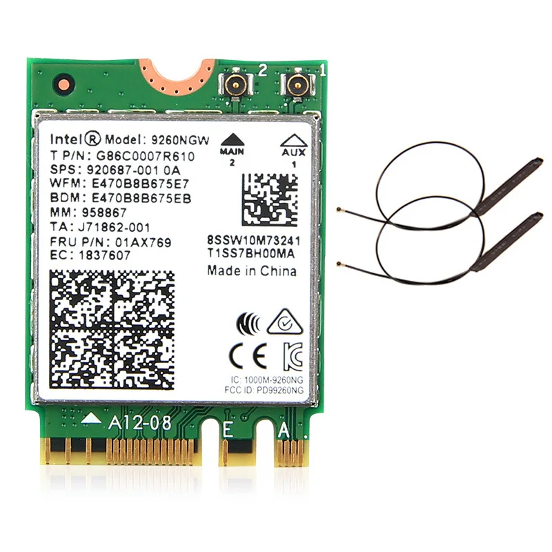 1730 Мбит/с беспроводная сетевая карта Wi-Fi 9260NGW для Intel 9260 AC Двухдиапазонная NGFF 802.11ac Bluetooth 5,0 с 2 антеннами для ноутбука - Цвет: card and antenna