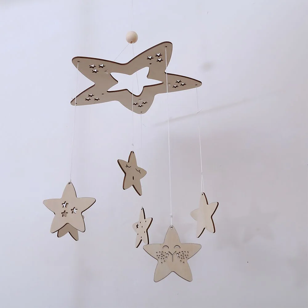 Baby Crib Rattles Baby Hanging Mobile Wooden Rattle DIY Wind Chimes Stars Bell Toys For Kids 4