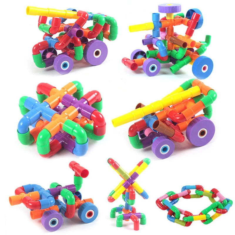 

2018 Colorful Educational Water Pipe Building Blocks Toys For Children DIY Assembling Pipeline Tunnel Block Model Toy For Kids