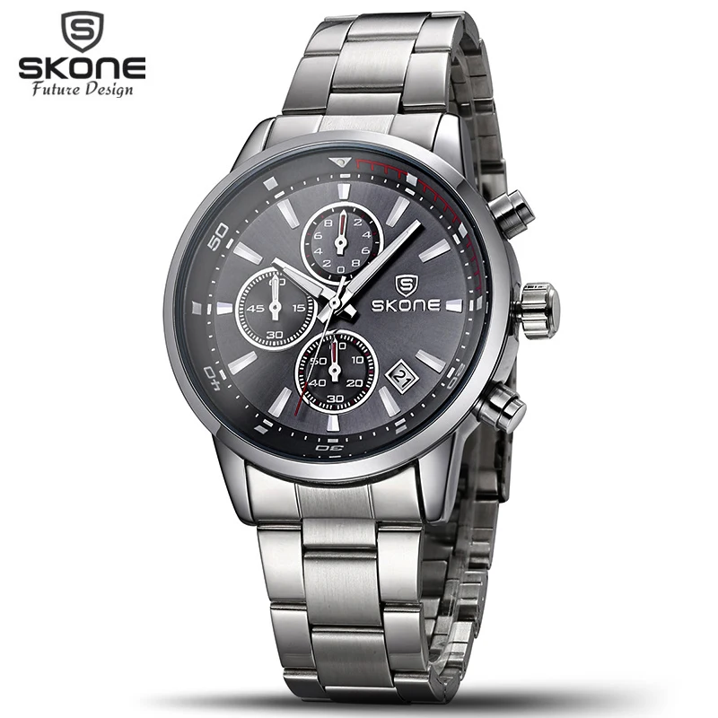 

Skone Sports Multifunction Quartz Wrist Watch Mens Top Luxury Brand Stainless Steel Clock Male Chronograph Clock Boy Wristwatch