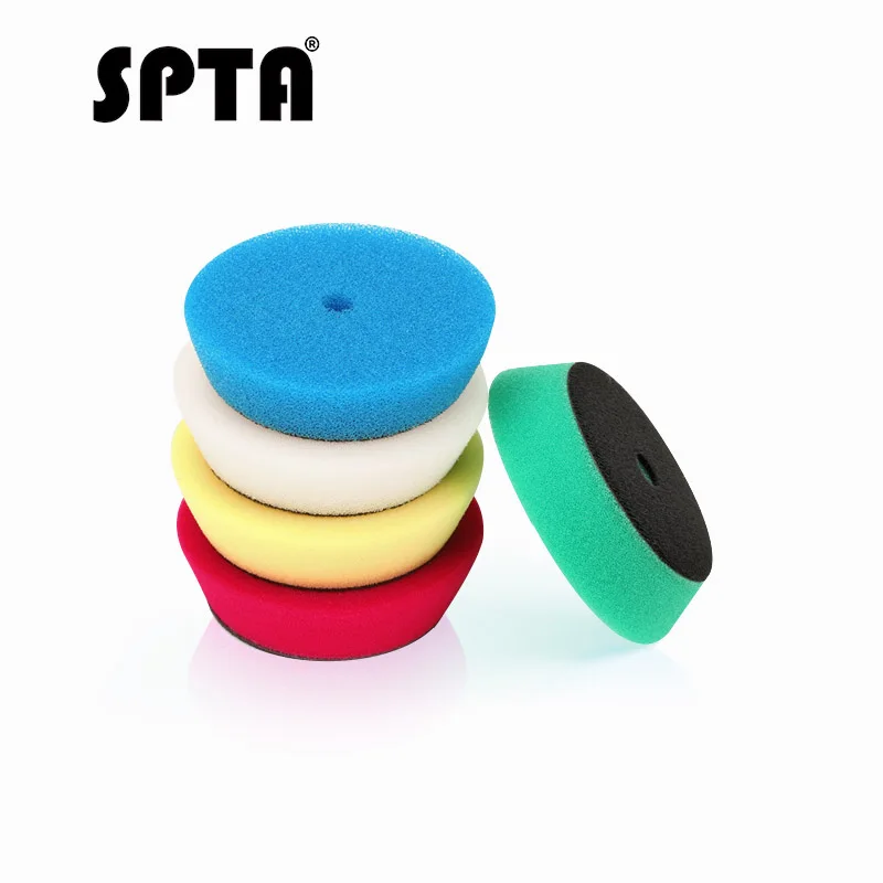 

SPTA 5pcs 4" Polishing Buffing Pad 100mm Mix Colors Kit for 3 inch Backing Plate RO/DA/Air Polisher Polyester Sponge Polish Pads