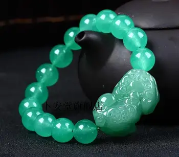 

Natural Jadeite A Stone PIXIU Bracelet New Cute Handmade Carved With Red/Black Beads Women Men's Gift Bracelets Jades Jewelry