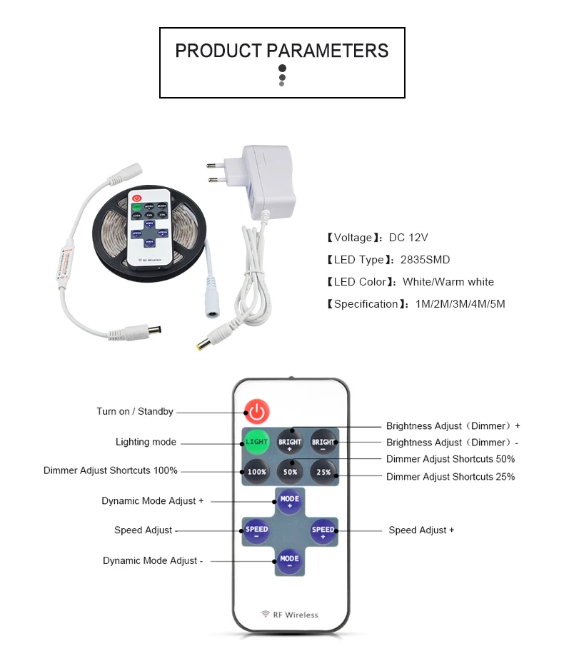 Диммер СВЕТОДИОДНЫЙ светильник DC 12 В водонепроницаемый светодиодный ленточный с радиочастотным пультом ЕС США поставка для кухонного шкафа под кровать светильник ing
