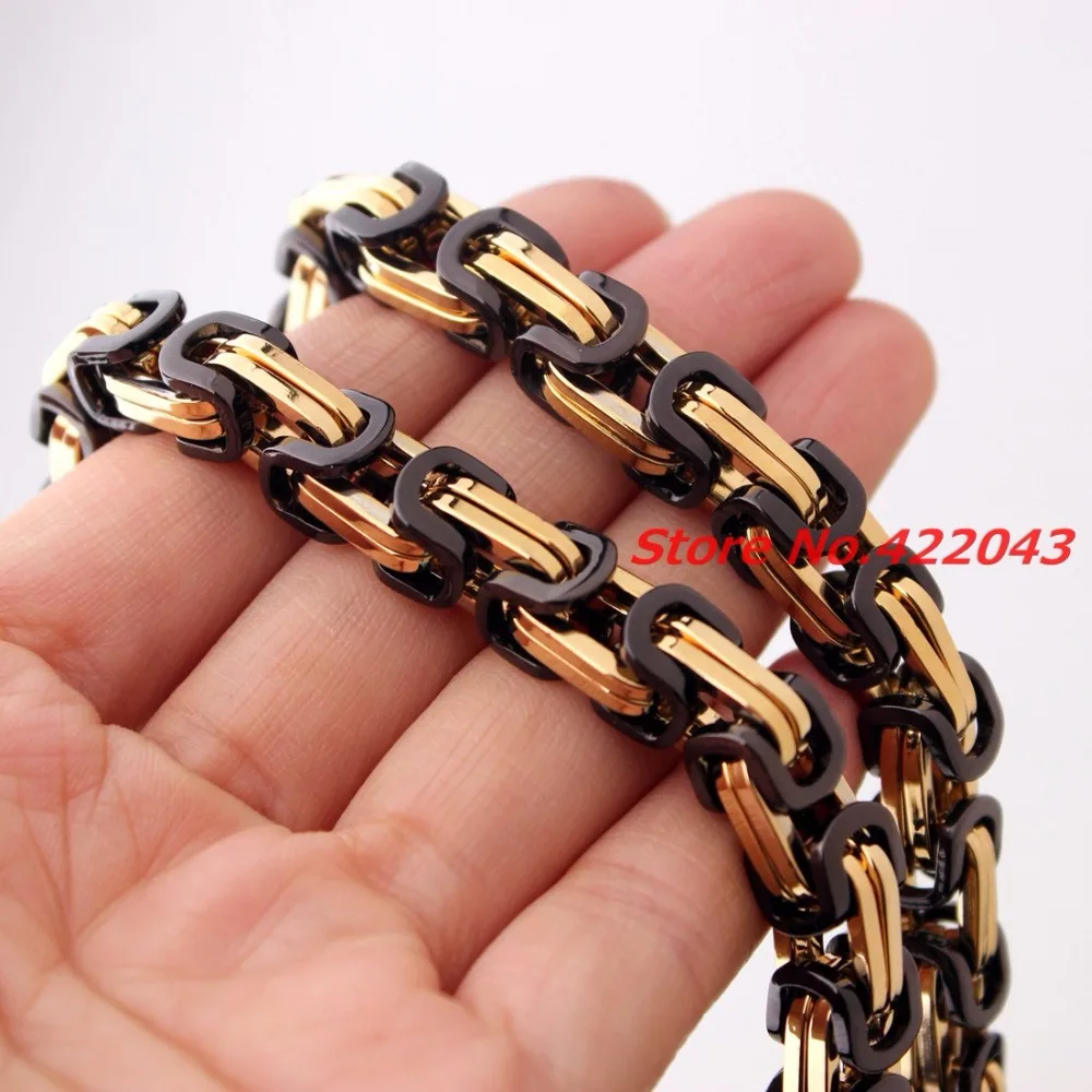 Fashion 2 Tone, Gold Black Male Stainless Steel Chain Necklaces