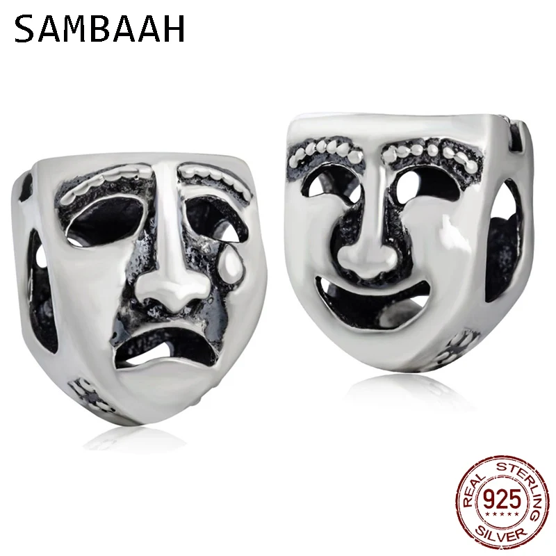 Sambaah Smile and Cry Face Charm 925 античное Стерлинговое Серебро миры сценическая маска бусины