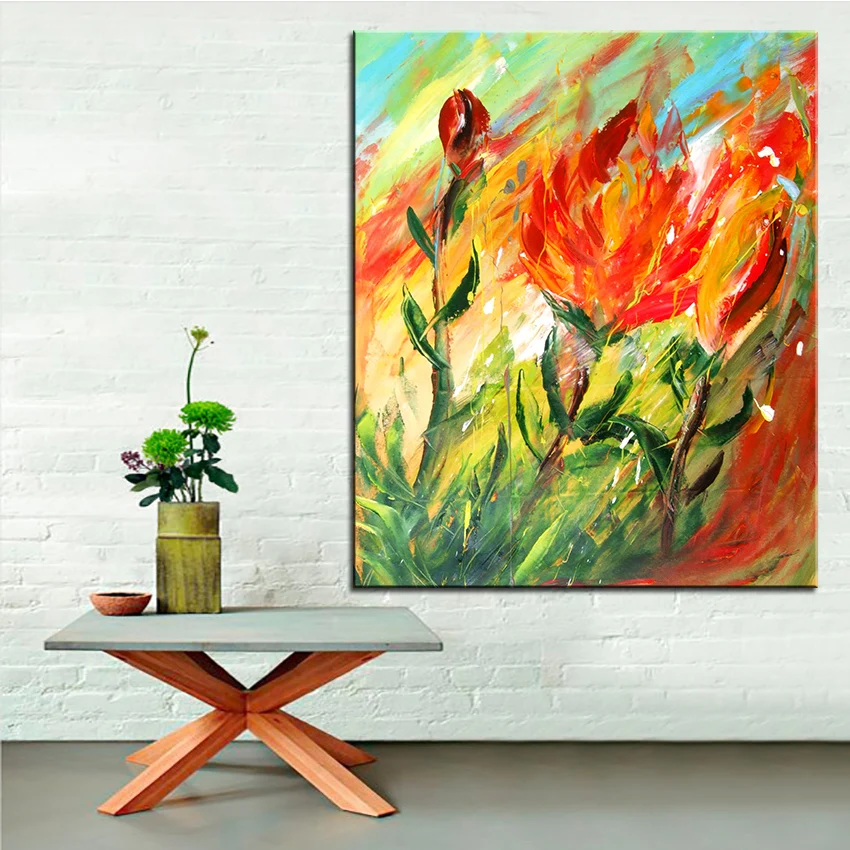 Wall Art, Wall Decor, Wall flower Painting red and green original oil Painting Print for wall