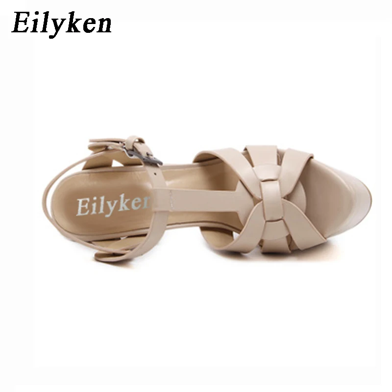 Eilyken/сандалии-гладиаторы; женская пикантная обувь; Модные женские вечерние туфли-лодочки на высоком каблуке с ремешком и пряжкой; обувь Черный абрикос; Размеры 35-40