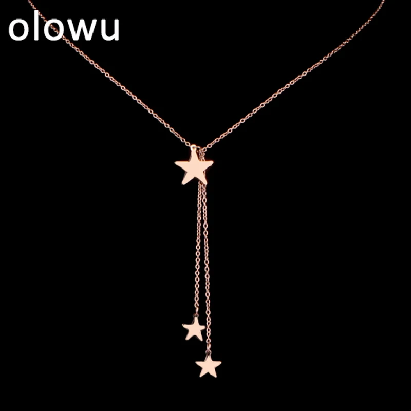Olowu Beauty Charm женское ожерелье с 3 звездочками из нержавеющей стали Длинная подвеска