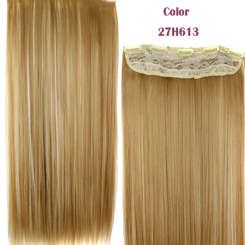 MSIWIGS Straight Long Hair Extension 5 Clips in Hair Extensions 24 Inch Synthetic Hair Blonde False Hair 613#