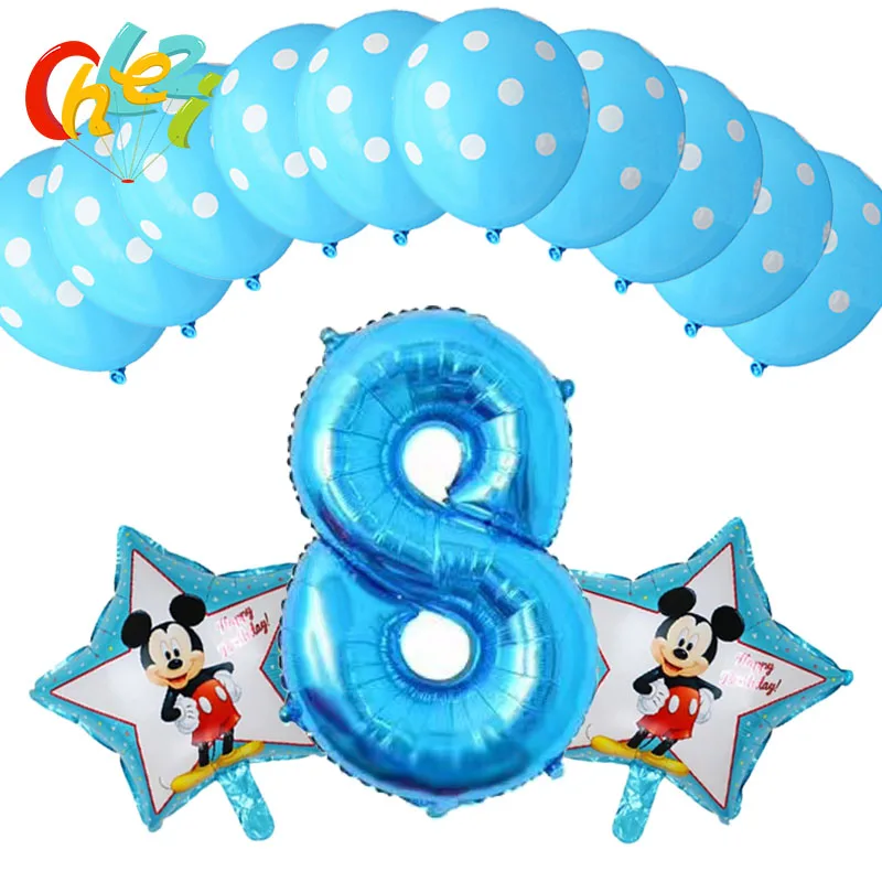 13 шт. для маленьких мальчиков От 4 до 9 лет, синий номер надувные шары Mickey Мышь вечерние Декор день рождения поставки в горошек латексные воздушные шары для душа - Цвет: 24