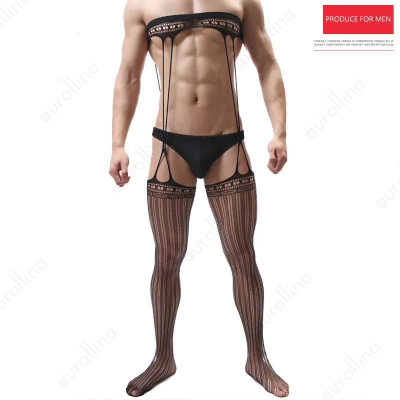 Lingerie Piece Entertainer Nylon Fishnet Bodysuit Mature Man Cross