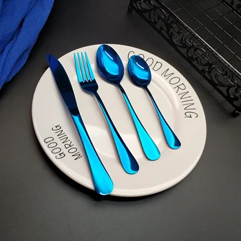 

Hot Sale 4pcs Blue Dinnerware Kitchen Stainless steel Knife Fork Tablespoon Food Tableware Flatware Cutlery Set Drop Shipping