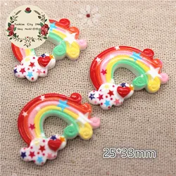 10pcs Cute Resin Rainbow Smile Cloud Flatback Cabochon for DIY Crafts and Decoration (Red star rainbow)