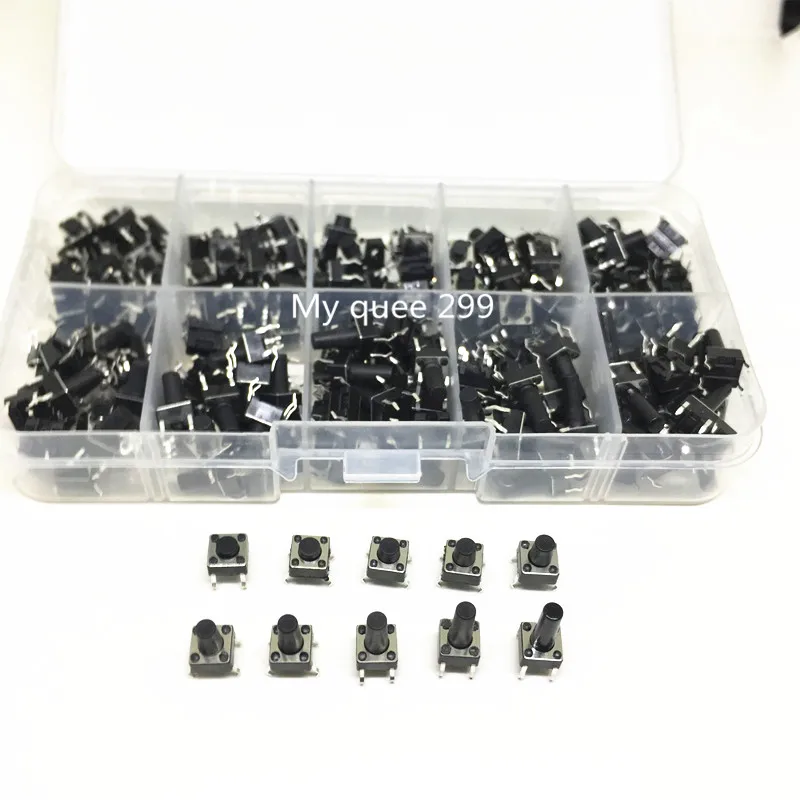 

10 models 200pcs 6*6 Tact Switch Tactile Push Button Switch Kit, Height: 4.3MM~13MM DIP 4P micro switch 6x6 Key switch