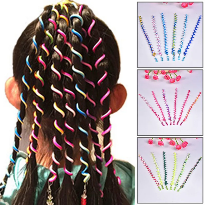 6pcs Rainbow Color Hair Braiding Tools For Girls Spiral Hair Bands For Styling Hair Hairstyle Elastic Headbands Hair Accessories