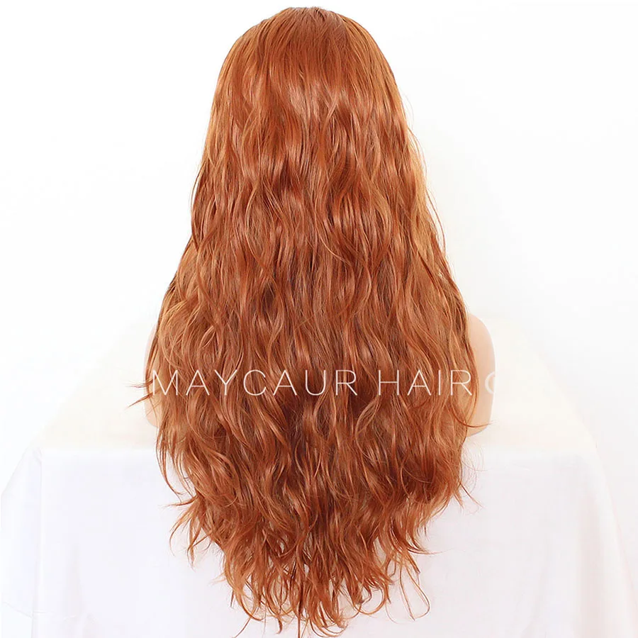 Maycaur Hair Long Orange Hair Lace Wigs Loose Wavy Hair Glueless Heat Resistant Synthetic Lace Front Wigs for Black Women (2)