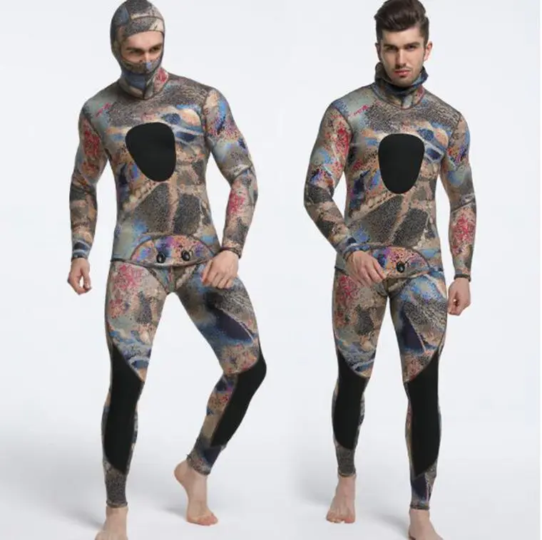 Image Hot sale!Double Warm Professional 3MM 2 Piece Neoprene Scuba Dive Wetsuit With Hood Zipper Split Spearfishing Wet Suit For Men