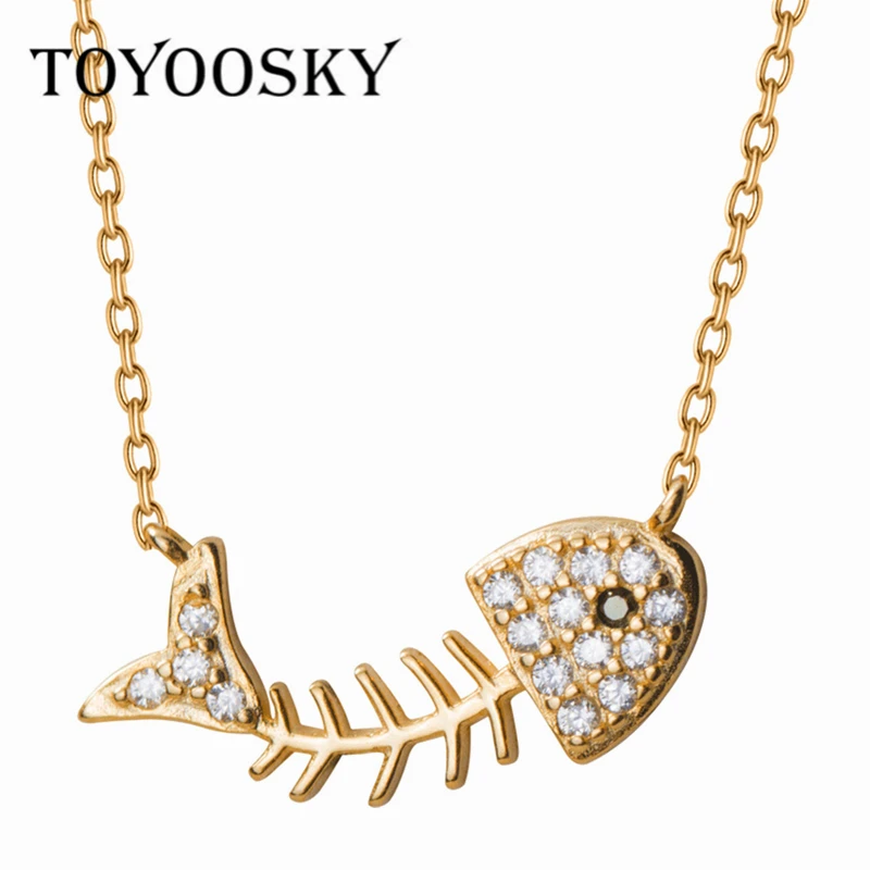 TOYOOSKY S925 Серебряное ожерелье Кристальные рыбные кости сладкие Инс короткие