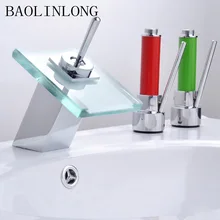 Brass Bathroom Basin Faucet Bathroom Deck Mount Vanity Vessel Sinks Mixer Tap Waterfall Faucets bathroom waterfall led faucet color changing solid brass body basin faucets bathroom mixer tap deck mounted with install hoses