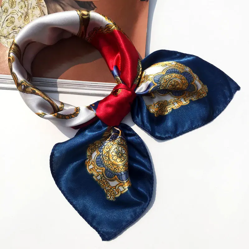 50*50 Многофункциональный шелковый шарф женский модный Печатный шарф галстук для волос цветок леопардовая полосатая лента головной убор Ретро шейный платок - Цвет: 5