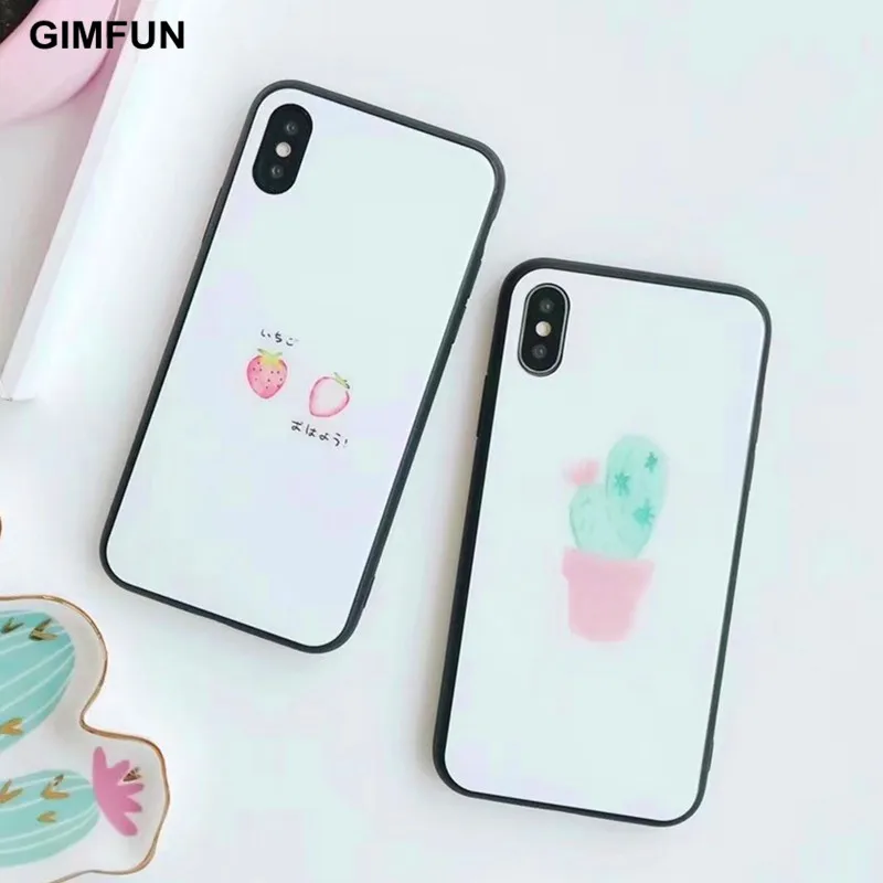 

GIFMUN Summer Fresh Fruit Pineapple glass Case for Iphone 7 7plus 6 6S Plus Cute Cartoon mirror Phone Cases for iPhone x Coque