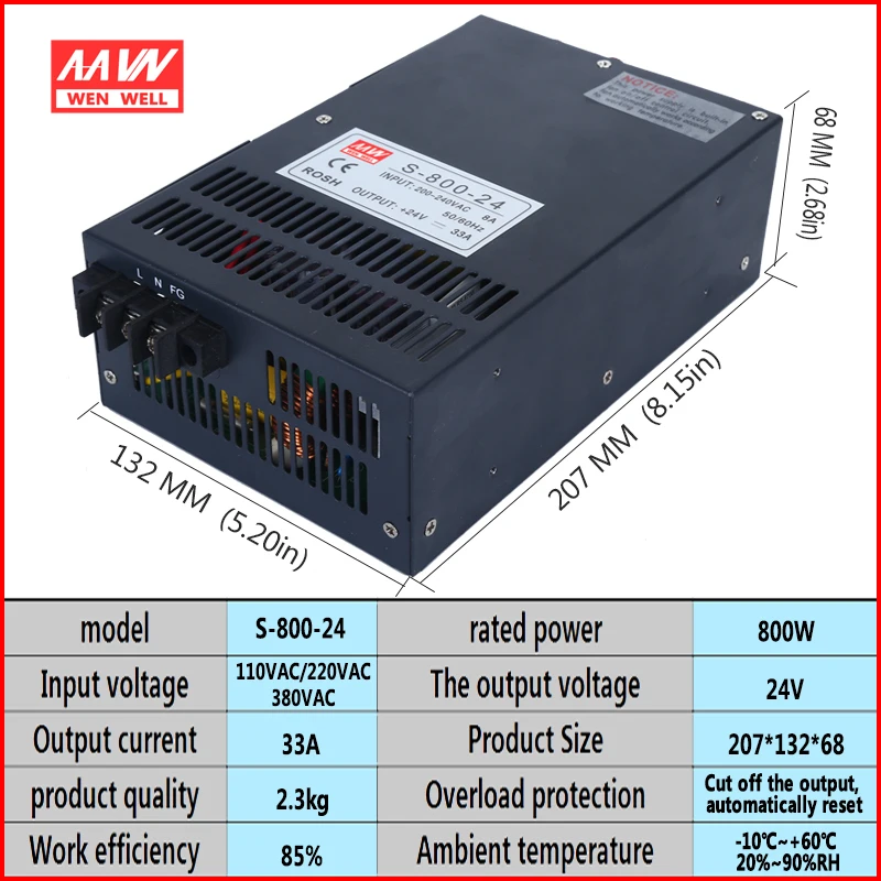 LED lamp beads high power DC voltage regulator transformer 220V to 24V33A800W switching power supply S-800-24