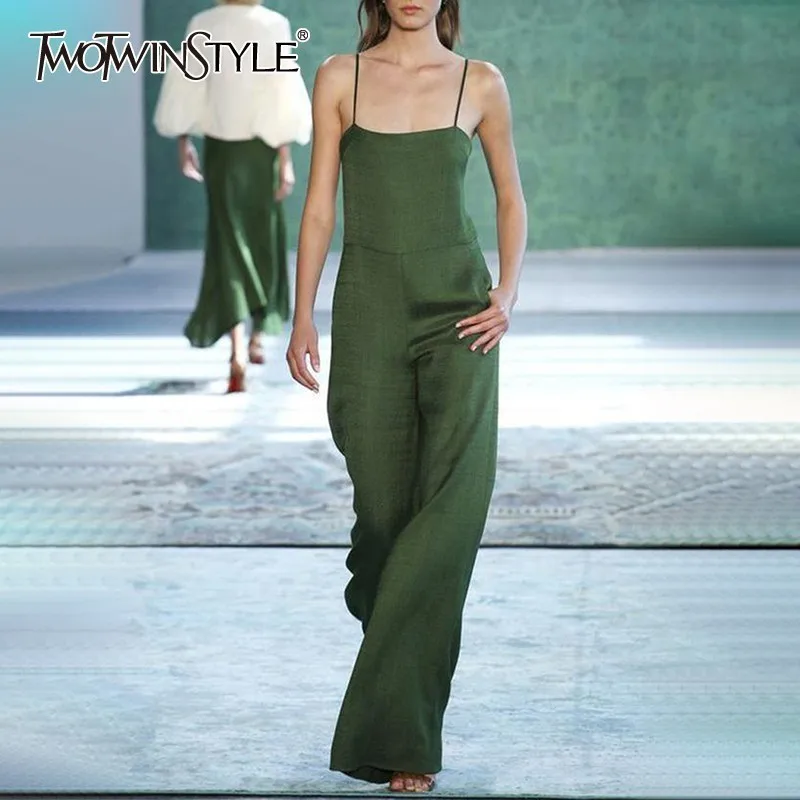 

TWOTWINSTYLE Summer Sleeveless Sexy Jumpsuit For Women Off Shoulder High Waist Wide Leg Pants Female Fashion Clothes 2019 New