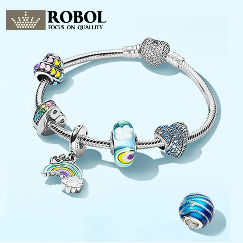 

ROBOL 100% 925 Sterling Silver Brand New Bracelet Set Natural Inspiration Calm Waves After Rain Sky And Rainbow