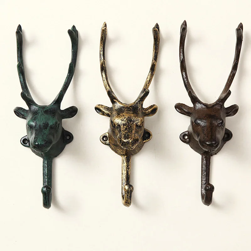 

Creative Cast Iron Europe Retro Wall Hanging Hooks Deer Storage Hanger Creative Coat Hook Door Hooks Metal Crafts Shop Bar Decor