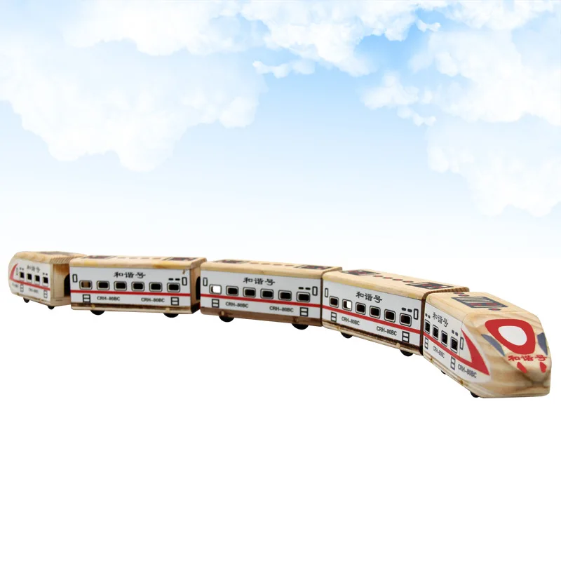 

2019 boys toys new five-section harmonious train children's high-speed rail model educational toys wooden track train children