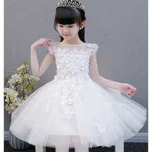 Аппликации для девочек вечерние бальное платье Кружевное платье белого цвета с цветочным принтом для девочек для свадьбы Для детей, на лето Vestido платье для первого причастия