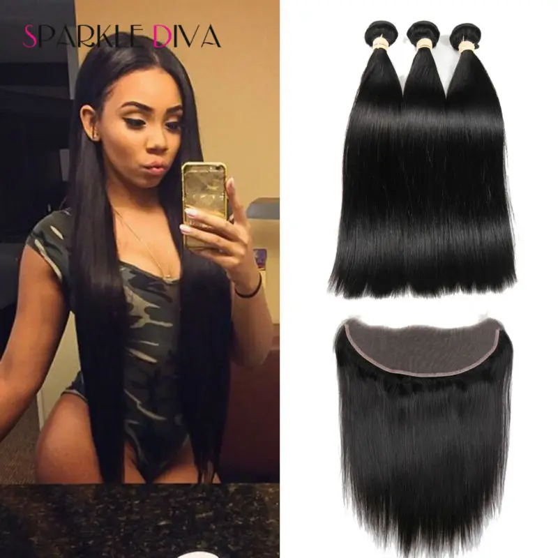 8A Full 13x4 Lace Frontal With Bundles Straight Peruvian Virgin Hair With Closure Ear To Ear Lace Frontal Closure With Bundles