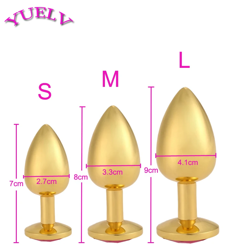 YUELV S+M+L 3PCS/Set Gold Metal Anal Toys Butt Plug Plated Anus Insert Stopper Stainless Steel Diamond Adult Sex | Красота и здоровье