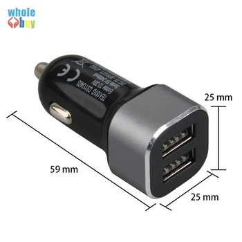 

100pcs/lotSquare rocket car charger two USB quick charge vehicle-mounted mobile charger for iphone 5 5s 6 htc samsung