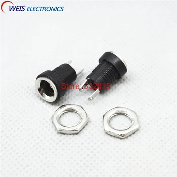

20PCS DC-022B DC power socket DC002B 5.5 * 2.5 MM sockets connector with nuts 2pins soldering ROHS Free shipping
