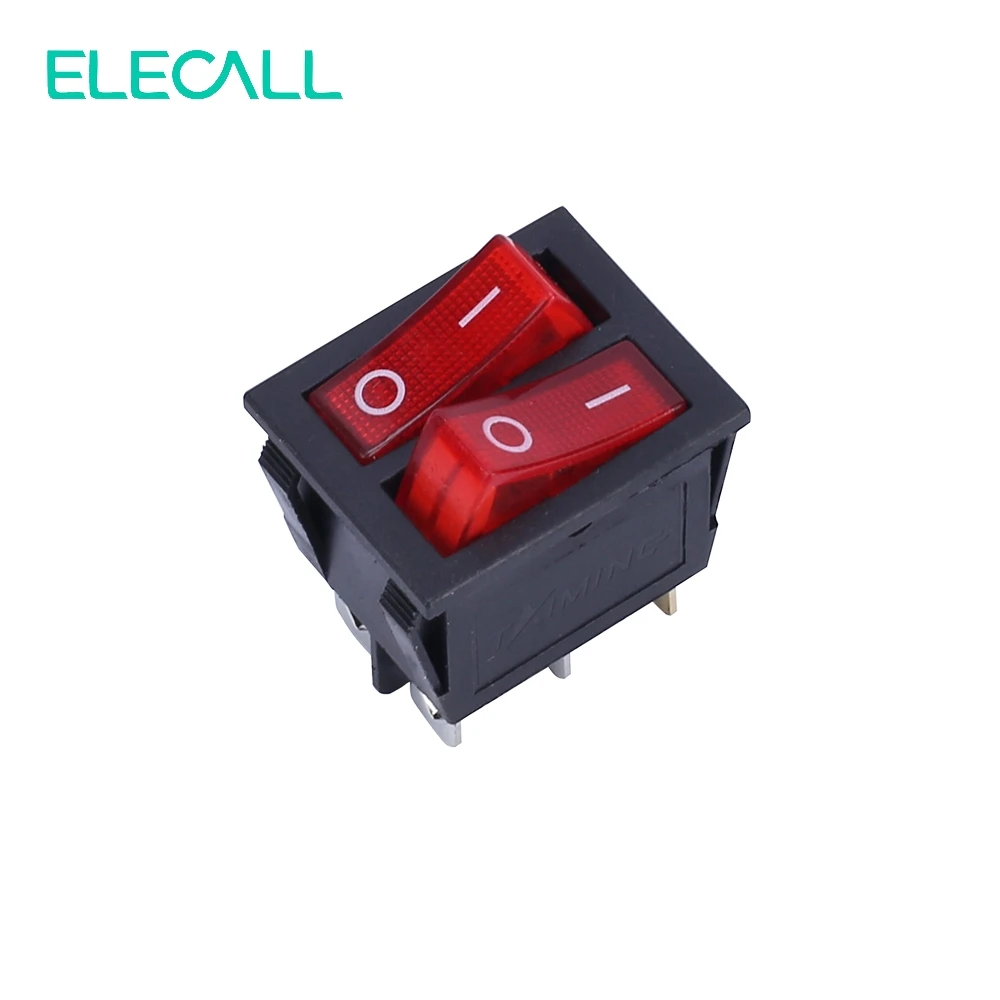 ELECALL 15A250V 20A125V KCD8 212N Красный кнопочный клавишный выключатель 6 контактный питания