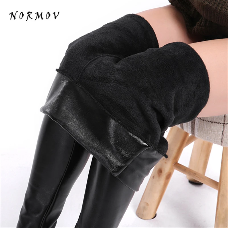 NORMOV 5XL Женские бархатные кожаные брюки теплые зимние леггинсы из искусственной