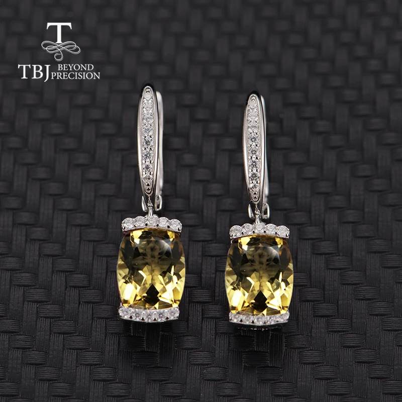 TBJ, стиль с натуральным бразильским цитрином 3.8ct настоящий gemston, изящные серьги, Стерлинговое Серебро 925 пробы, ювелирные изделия для женщин, повседневная одежда