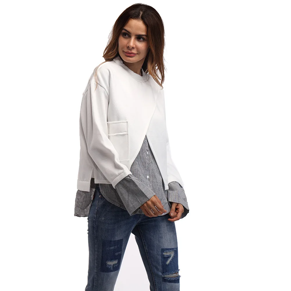 Women's White stitching t-shirt and pullovers Round neck long sleeve dress female good quality fashion Fake two piece shirt