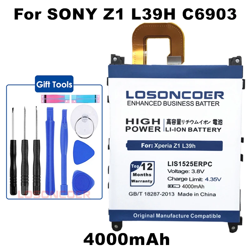 

LOSONCOER 4300mAh LIS1525ERPC Phone For Sony Xperia Z1 Battery L39H C6902 C6903 L39T L39U C6916 SO-01F C6943 L39