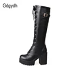 Gdgydh Hot Sale Spring Autumn Lacing Knee High Boots Women Fashion White Square Heel Woman Leather Shoes Winter PU Large Size 43 ► Photo 3/6